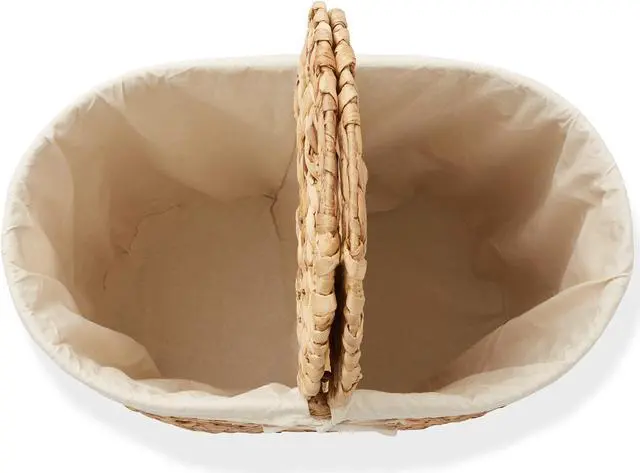 Alt view image 6 of 6 - Casafield Oval Laundry Hamper with Lids and Removable Liner Bags - Natural, Woven Water Hyacinth 2-Section Laundry Basket Sorter for Clothes and Towels