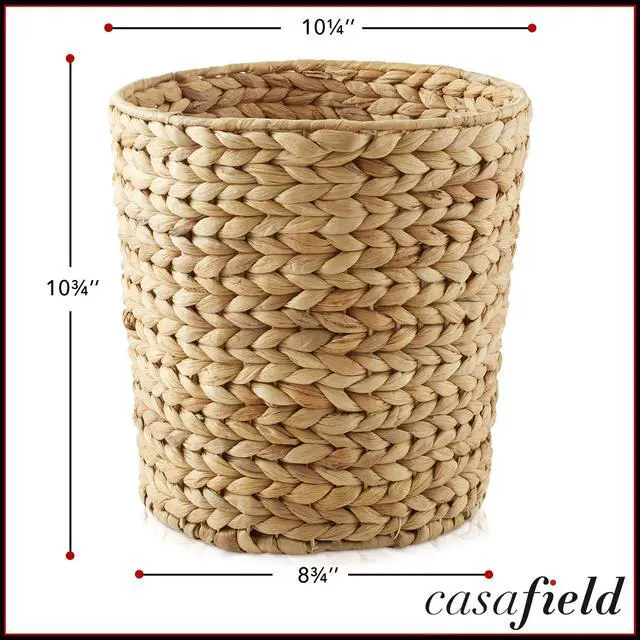 Alt view image 3 of 6 - Casafield Water Hyacinth Waste Basket - Natural, Woven Trash Can for Bathroom, Bedroom, Laundry Room, Home Office
