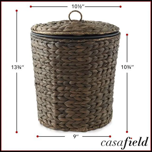 Alt view image 4 of 6 - Casafield Water Hyacinth Trash Can with Lid and Liner - Espresso, Woven Waste Basket for Bathroom, Bedroom, Laundry Room, Home Office