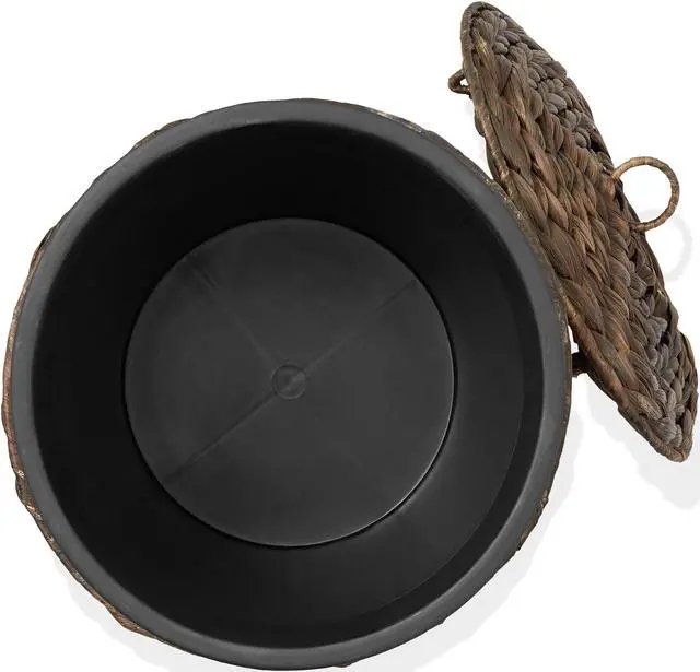 Alt view image 5 of 6 - Casafield Water Hyacinth Trash Can with Lid and Liner - Espresso, Woven Waste Basket for Bathroom, Bedroom, Laundry Room, Home Office