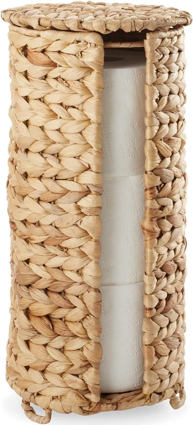 Main image of Casafield Free Standing Toilet Paper Storage Roll Holder with Lid - Natural, Fits 3 Rolls, Water Hyacinth Bath Tissue Organizer for Bathroom