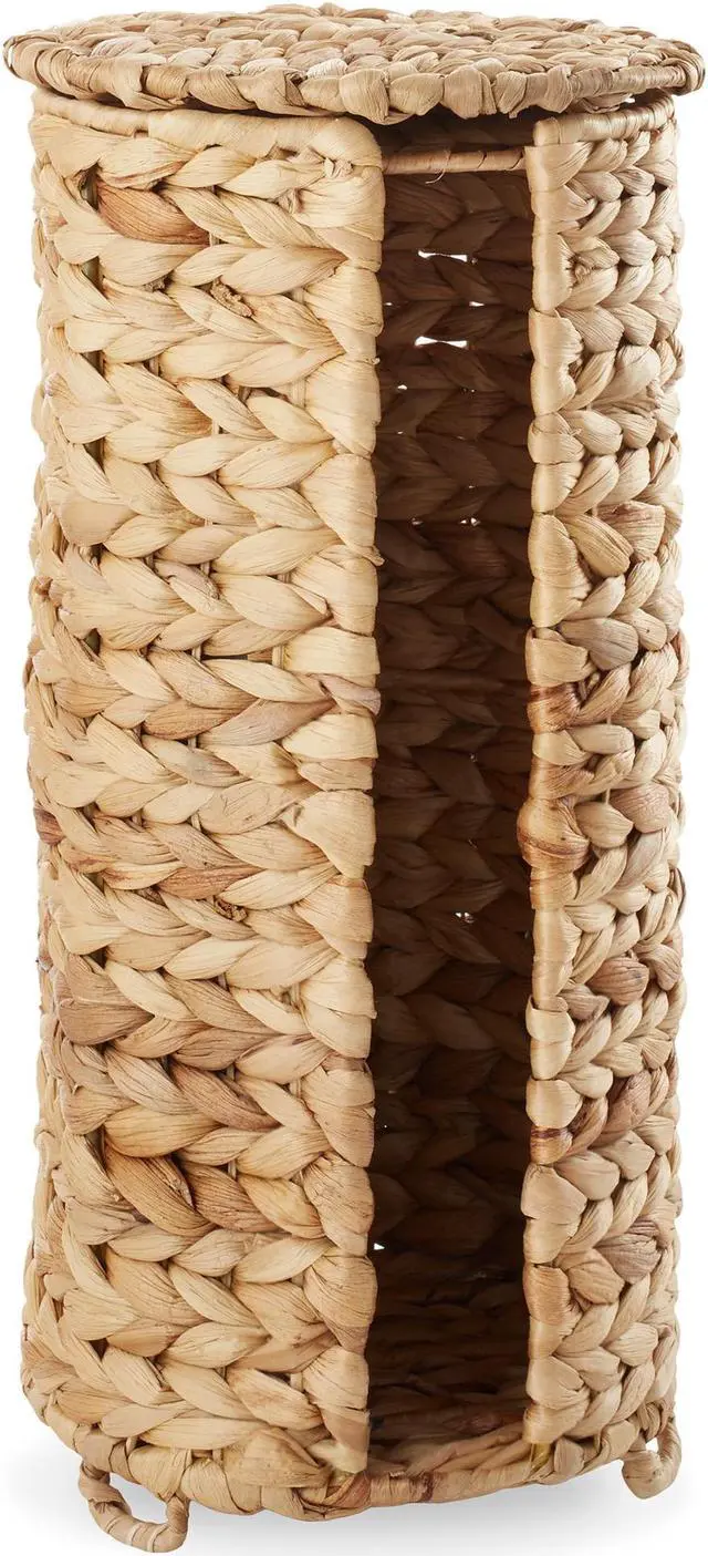 Alt view image 4 of 6 - Casafield Free Standing Toilet Paper Storage Roll Holder with Lid - Natural, Fits 3 Rolls, Water Hyacinth Bath Tissue Organizer for Bathroom
