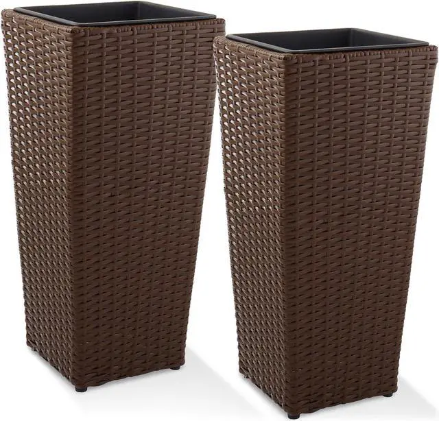 Main image of Casafield Set of 2 All-Weather Outdoor Planters with Liners, Tall Tapered Plant Boxes with Flower Pots for Front Porch, Patio, Garden - Espresso