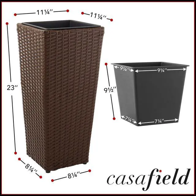 Alt view image 3 of 6 - Casafield Set of 2 All-Weather Outdoor Planters with Liners, Tall Tapered Plant Boxes with Flower Pots for Front Porch, Patio, Garden - Espresso