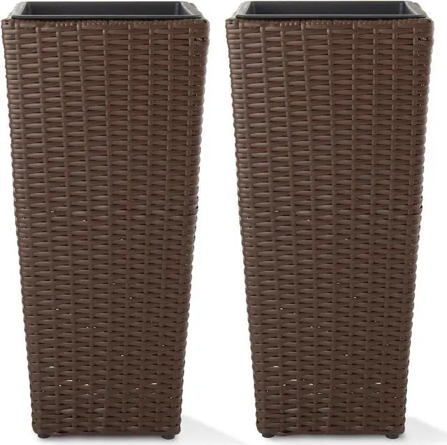 Alt view image 4 of 6 - Casafield Set of 2 All-Weather Outdoor Planters with Liners, Tall Tapered Plant Boxes with Flower Pots for Front Porch, Patio, Garden - Espresso