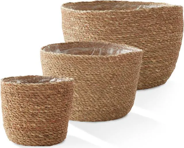 Alt view image 3 of 6 - Casafield Set of 3 Seagrass Planter Baskets with Liners - Natural, Hand Woven Indoor Flower Pot Covers for Plants, Succulents, Home Decor