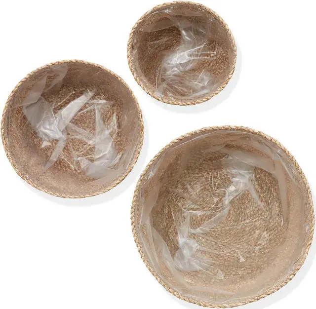 Alt view image 5 of 6 - Casafield Set of 3 Seagrass Planter Baskets with Liners - Two-Tone, Hand Woven Indoor Flower Pot Covers for Plants, Succulents, Home Decor