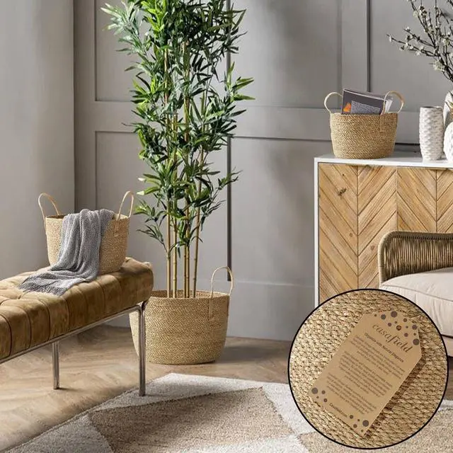 Alt view image 2 of 6 - Casafield Set of 3 Braided Seagrass Baskets with Jute Handles - Natural, Woven Storage Basket Planters, Boho Decor for Entryway, Living Room, Bedroom
