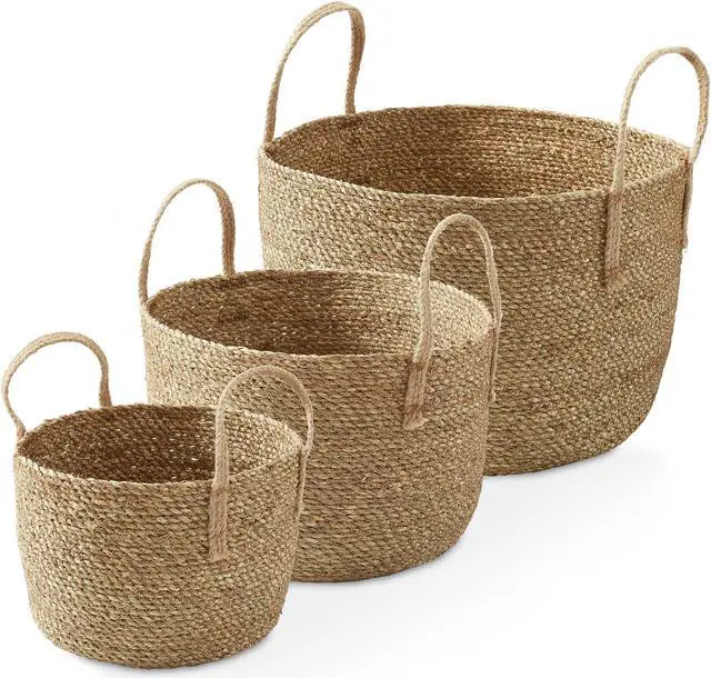 Alt view image 3 of 6 - Casafield Set of 3 Braided Seagrass Baskets with Jute Handles - Natural, Woven Storage Basket Planters, Boho Decor for Entryway, Living Room, Bedroom