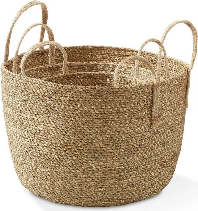 Alt view image 6 of 6 - Casafield Set of 3 Braided Seagrass Baskets with Jute Handles - Natural, Woven Storage Basket Planters, Boho Decor for Entryway, Living Room, Bedroom