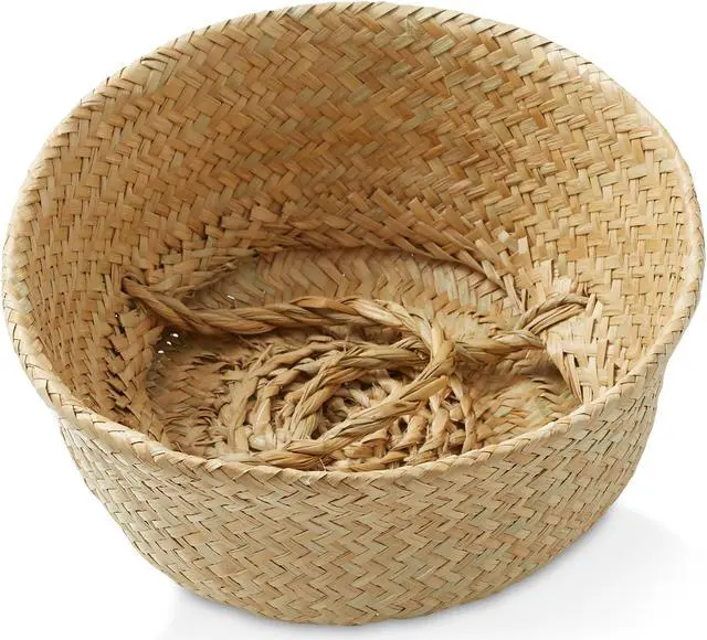 Alt view image 5 of 6 - Casafield Seagrass Belly Storage Basket Planter with Handles - Small, Natural Woven Wicker Indoor Plant Pot Cover for Plants and Trees