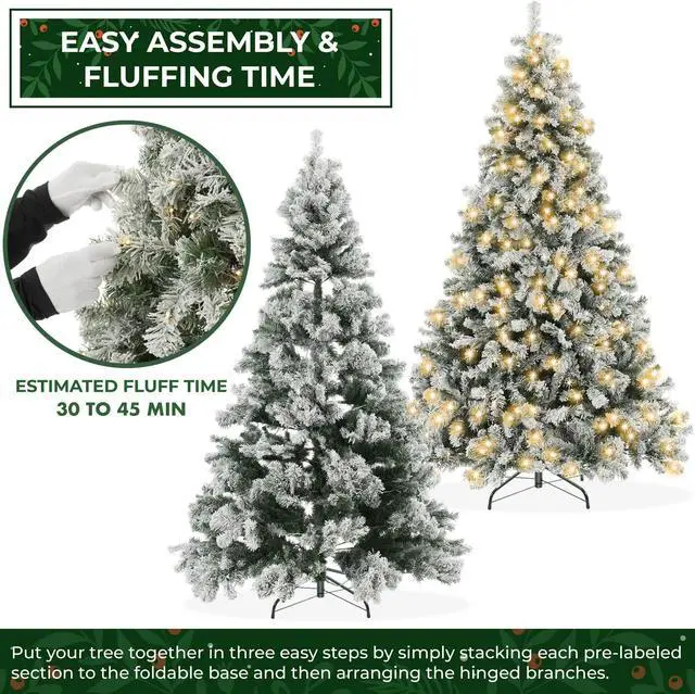 Alt view image 4 of 6 - Casafield 7.5FT Realistic Snow-Flocked Pine with White and Multicolor LED Lights, 9 Light Sequence Artificial Holiday Christmas Tree with Sturdy Metal Stand