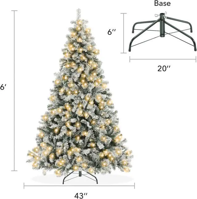 Alt view image 6 of 6 - Casafield 6FT Realistic Snow-Flocked Pine with White and Multicolor LED Lights, 9 Light Sequence Artificial Holiday Christmas Tree with Sturdy Metal Stand
