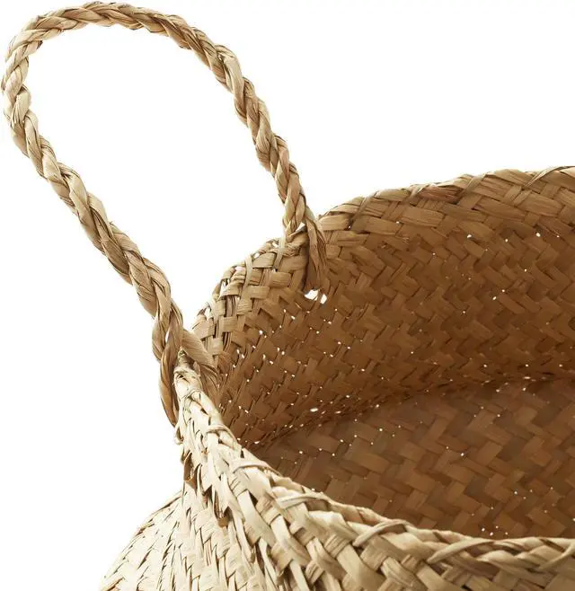 Alt view image 4 of 6 - Casafield Seagrass Belly Storage Basket Planter with Handles - Large, Natural Woven Wicker Indoor Plant Pot Cover for Plants and Trees