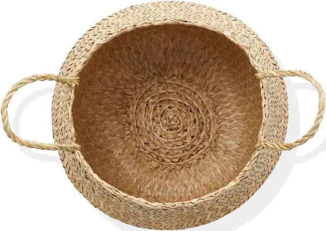 Alt view image 3 of 6 - Casafield Seagrass Belly Storage Basket Planter with Handles - Large, Natural Woven Wicker Indoor Plant Pot Cover for Plants and Trees