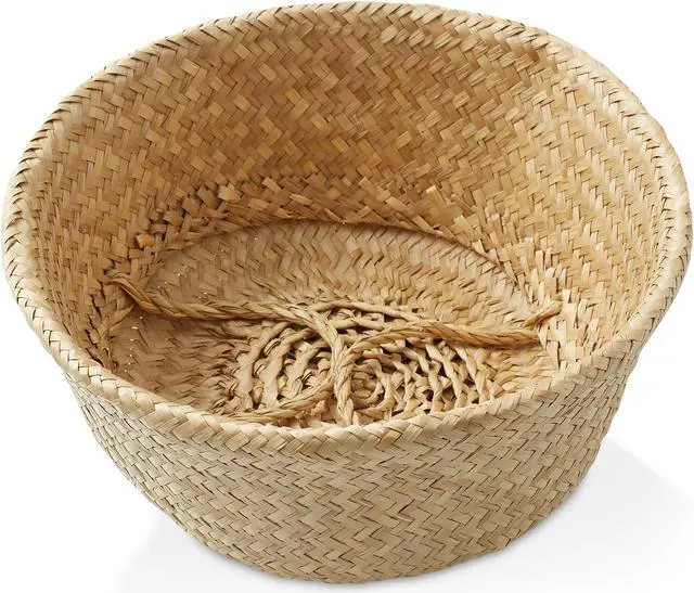 Alt view image 5 of 6 - Casafield Seagrass Belly Storage Basket Planter with Handles - Large, Natural Woven Wicker Indoor Plant Pot Cover for Plants and Trees