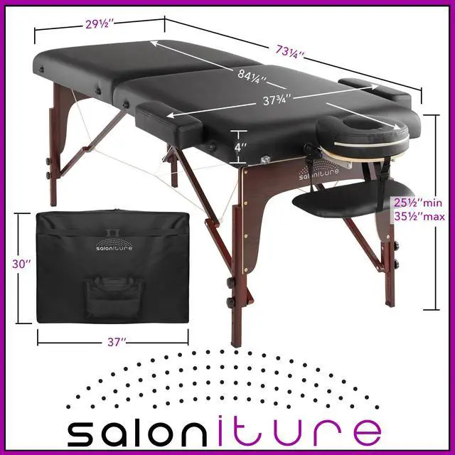 Alt view image 6 of 6 - Saloniture Professional Portable Lightweight Bi-Fold Memory Foam Massage Table with Reiki Panels  - Includes Headrest, Face Cradle, Armrests and Carrying Case - Black