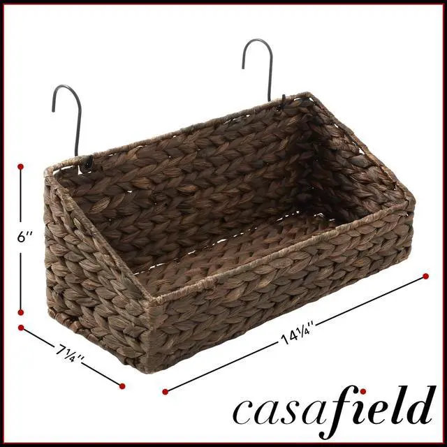 Alt view image 3 of 6 - Casafield Set of 2 Hanging Baskets with Hooks - Espresso, Hyacinth Woven Wall Mounted Storage Bins for Kitchen, Bathroom, Laundry Room, Home Office