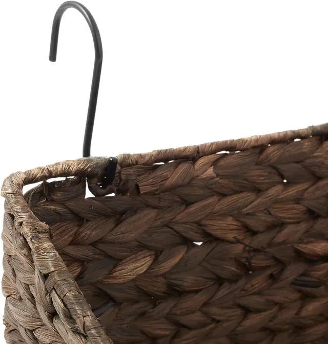 Alt view image 5 of 6 - Casafield Set of 2 Hanging Baskets with Hooks - Espresso, Hyacinth Woven Wall Mounted Storage Bins for Kitchen, Bathroom, Laundry Room, Home Office