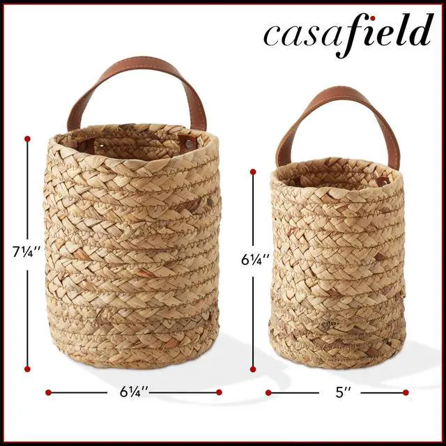 Alt view image 3 of 6 - Casafield Set of 2 Water Hyacinth Wall Hanging Baskets with Handles (Small and Large) - Natural, Woven Boho Plant and Flower Storage Pots