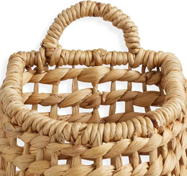 Alt view image 5 of 6 - Casafield Open Weave Wall Hanging Basket for Plants and Flowers - Natural, Water Hyacinth Decorative Boho Accent for Front Door and Entryway