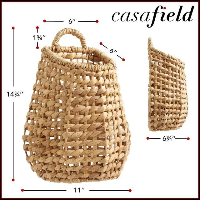Alt view image 6 of 6 - Casafield Open Weave Wall Hanging Basket for Plants and Flowers - Natural, Water Hyacinth Decorative Boho Accent for Front Door and Entryway