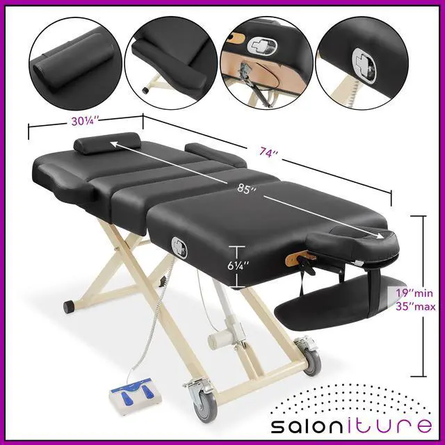 Alt view image 2 of 6 - Saloniture Professional 4-Section Electric Lift Massage Table  - Includes  Armrest, Headrest, Face Cradle and Bolster - Black