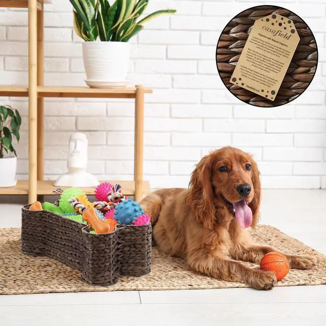 Alt view image 2 of 6 - Casafield Dog Bone Shaped Storage Basket - Espresso, Large Woven Water Hyacinth Pet Toy Organizer Bin