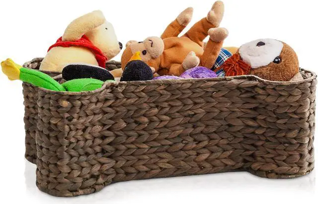 Alt view image 6 of 6 - Casafield Dog Bone Shaped Storage Basket - Espresso, Large Woven Water Hyacinth Pet Toy Organizer Bin