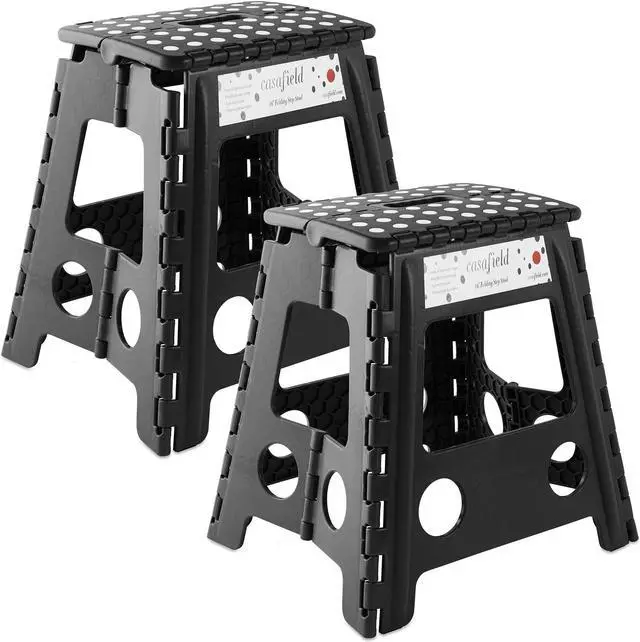 Main image of Casafield 16" Folding Step Stool with Handle (Set of 2), Black - Portable Collapsible Small Plastic Foot Stool for Adults - Use in the Kitchen, Bathroom and Bedroom