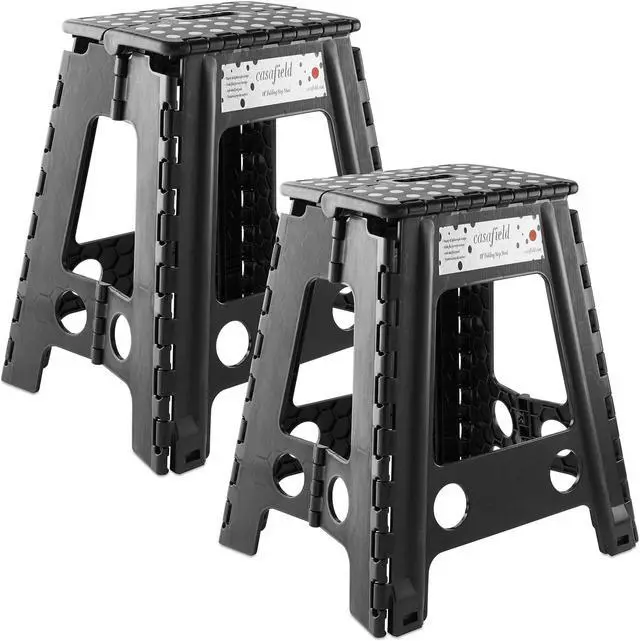 Main image of Casafield 18" Folding Step Stool with Handle (Set of 2), Black - Portable Collapsible Small Plastic Foot Stool for Adults - Use in the Kitchen, Bathroom and Bedroom