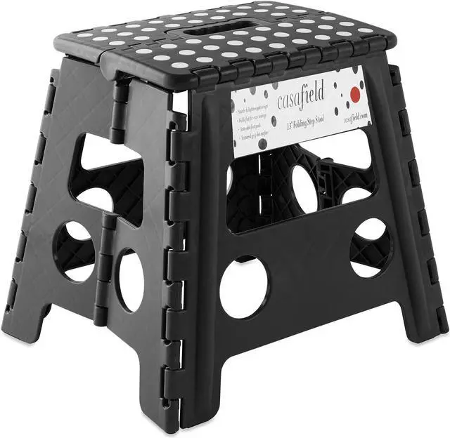 Main image of Casafield 13" Folding Step Stool with Handle, Black - Portable Collapsible Small Plastic Foot Stool for Adults - Use in the Kitchen, Bathroom and Bedroom
