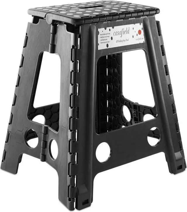 Main image of Casafield 18" Folding Step Stool with Handle, Black - Portable Collapsible Small Plastic Foot Stool for Adults - Use in the Kitchen, Bathroom and Bedroom
