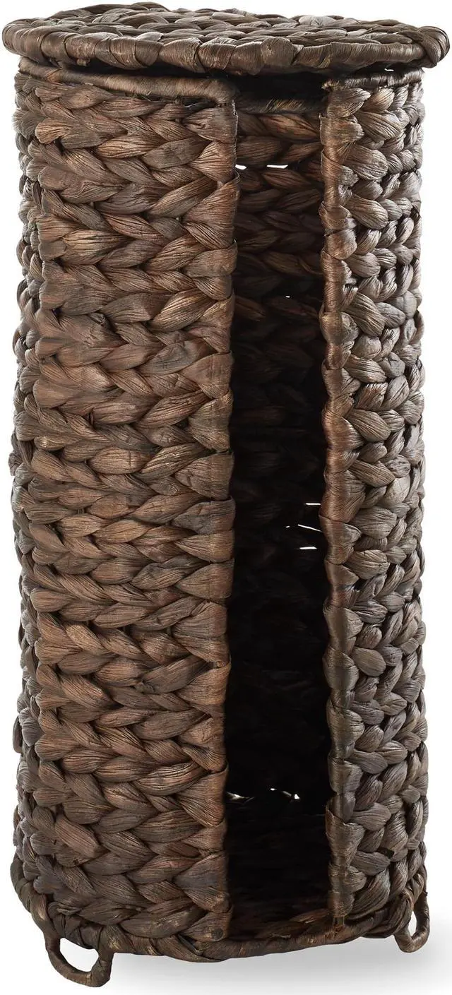 Alt view image 4 of 6 - Casafield Free Standing Toilet Paper Storage Roll Holder with Lid - Espresso, Fits 3 Rolls, Water Hyacinth Bath Tissue Organizer for Bathroom