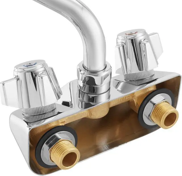 Alt view image 4 of 6 - GRIDMANN Commercial Bar Sink Faucet, 4" Center No Lead Faucet with 10" Swing Spout, Brass Construction, Knob Handles, Polished Finish