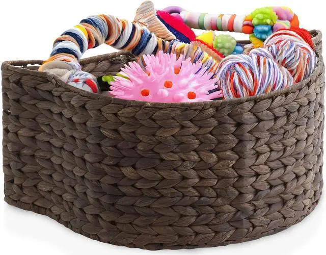 Alt view image 6 of 6 - Casafield Cat Toy Storage Basket - Espresso, Woven Water Hyacinth Pet Toy Organizer Bin