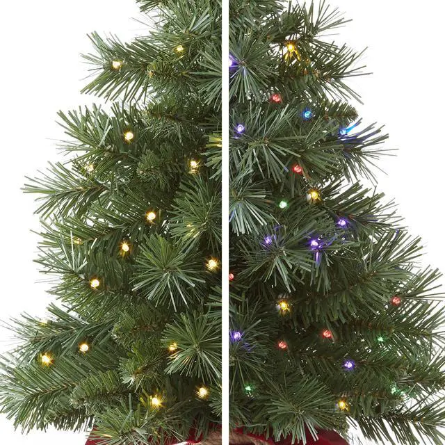 Alt view image 2 of 6 - Casafield 2FT Pre-Lit Artificial Mini Christmas Tree, Green Fir Tabletop Holiday Tree with White and Multicolor Lights, Velvet Bag Base