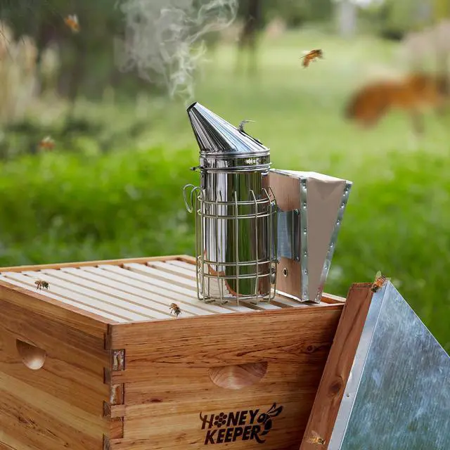 Alt view image 2 of 6 - Honey Keeper Bee Hive Smoker Stainless Steel with Heat Shield Beekeeping Beehive Equipment