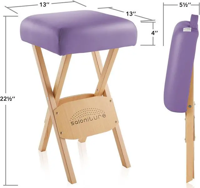 Alt view image 6 of 6 - Saloniture Wood Folding Massage Stool with Carrying Case, Lavender