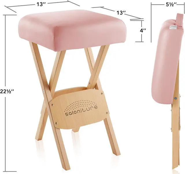 Alt view image 6 of 6 - Saloniture Wood Folding Massage Stool with Carrying Case, Pink