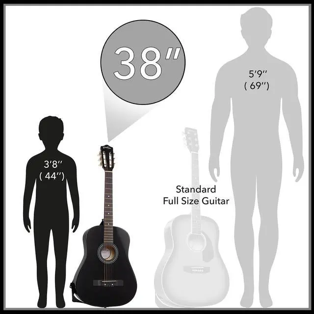 Alt view image 4 of 6 - Ashthorpe 38-inch Beginner Acoustic Guitar Package (Black), Basic Starter Kit w/ Gig Bag, Strings, Strap, Tuner, Pitch Pipe, Picks