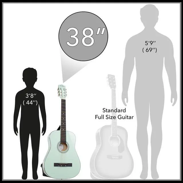 Alt view image 4 of 6 - Ashthorpe 38-inch Beginner Acoustic Guitar Package (Mint Green), Basic Starter Kit w/ Gig Bag, Strings, Strap, Tuner, Picks