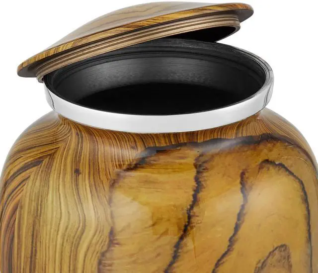 Alt view image 4 of 6 - Reminded Adult Cremation Memorial Urn for Human Ashes, Teak Wood Grain Brass Funeral Urn with Velvet Bag