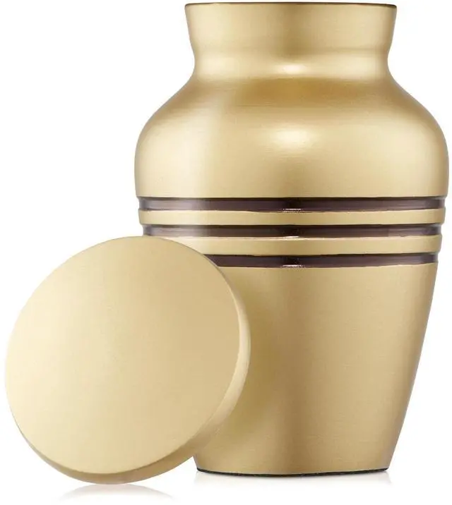 Alt view image 2 of 6 - Reminded Small Cremation Memorial Urn for Human Ashes, Gold with Black Striped Miniature Keepsake Urn with Velvet Case