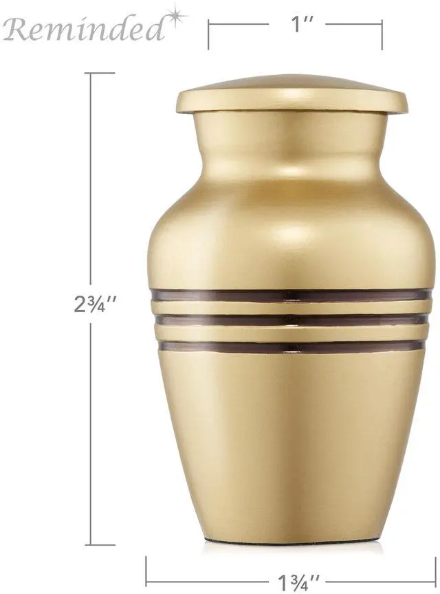 Alt view image 4 of 6 - Reminded Small Cremation Memorial Urn for Human Ashes, Gold with Black Striped Miniature Keepsake Urn with Velvet Case