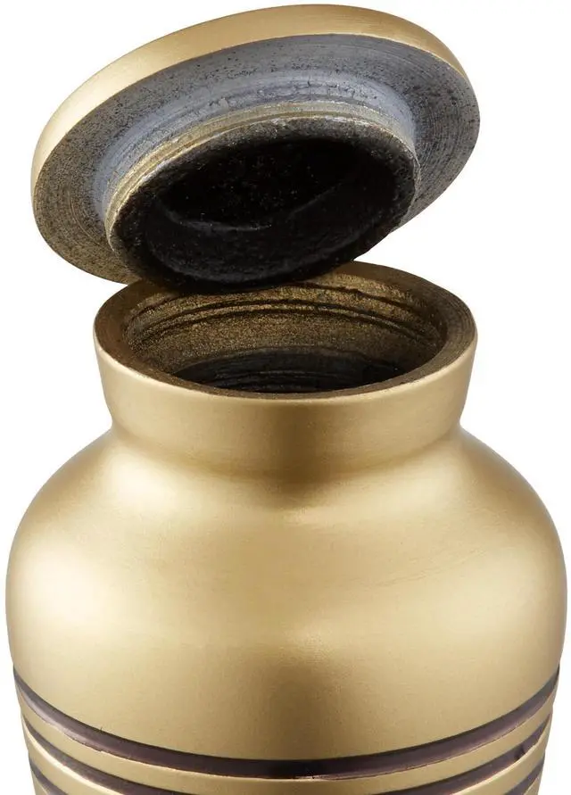Alt view image 6 of 6 - Reminded Small Cremation Memorial Urn for Human Ashes, Gold with Black Striped Miniature Keepsake Urn with Velvet Case