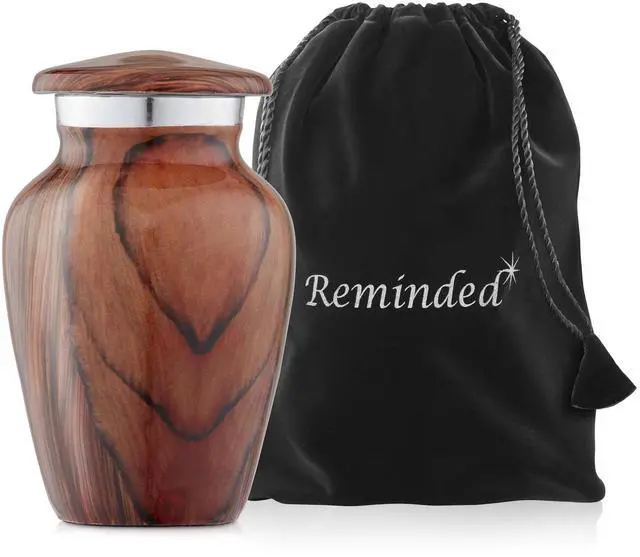 Alt view image 5 of 6 - Reminded Small Cremation Keepsake Urns for Human Ashes, Set of 4 Cherry Wood Grain Miniature Urns with Velvet Case and Bags