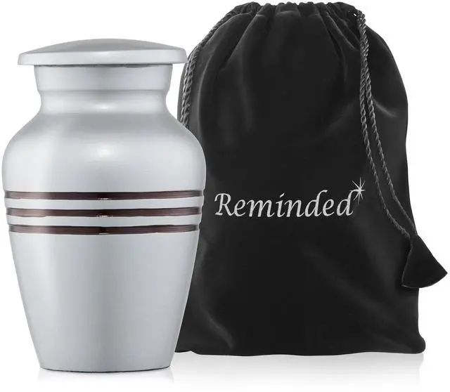 Alt view image 5 of 6 - Reminded Small Cremation Keepsake Memorial Urns for Human Ashes, Set of 6 Silver and Black Striped Miniature Urns with Velvet Case and Bags