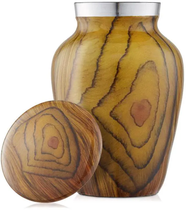 Alt view image 2 of 6 - Reminded Small Cremation Memorial Urn for Human Ashes, Teak Wood Grain Miniature Keepsake Urn with Velvet Case