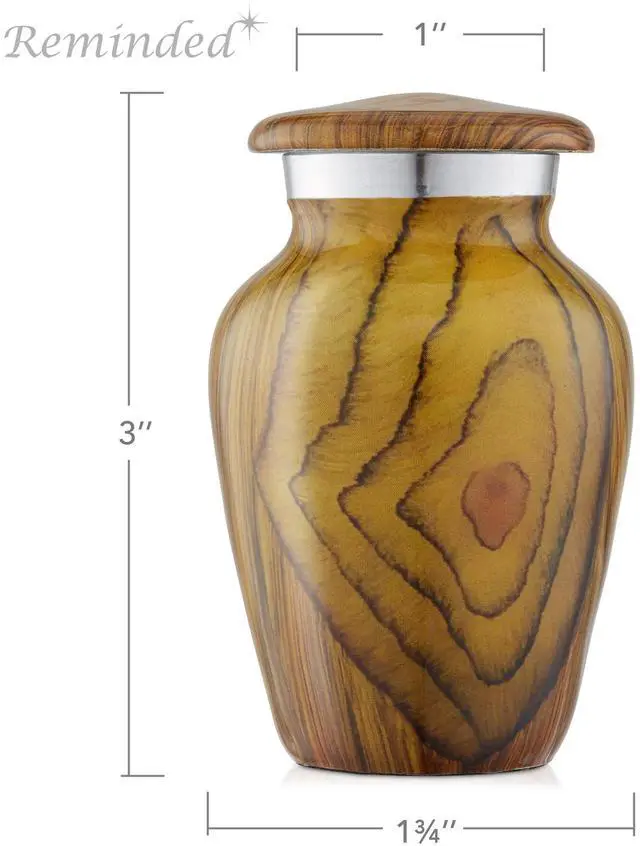 Alt view image 4 of 6 - Reminded Small Cremation Memorial Urn for Human Ashes, Teak Wood Grain Miniature Keepsake Urn with Velvet Case